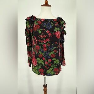 Club Monaco Floral Silk Cold Shoulder Top Sz. XS
